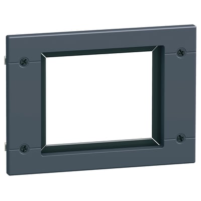 Schneider Electric dørramme i mørkegrå plast til NSX400-630 afbrydere, monteret med skruer.