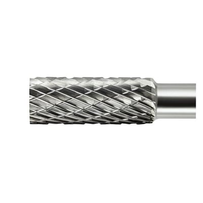 Ironside cylindrisk hårdmetalrotorfil, profil A, set fra siden med den tværgående skæring og skaftet synligt.
