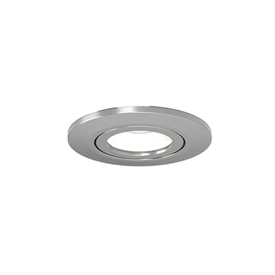 Ansell Lighting Prism Pro XM kipbar downlight med rund front i satin krom og synlig indre lysåbning.