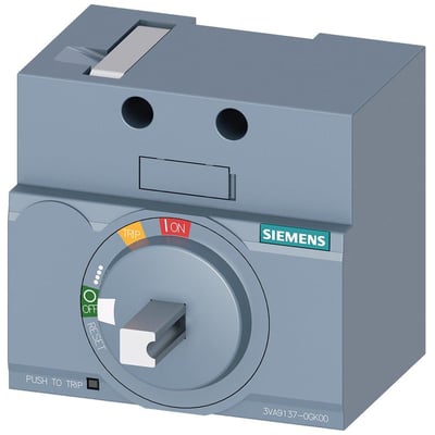Siemens drejemotor 3VA9 Retrofit 8UC til 3VA5 125 med gråt hus, drejevælger og akselstuds.