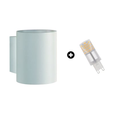 SpectrumLED Squalla G9-væglampe i hvid vises sammen med den tilhørende 4 W LED-pære.