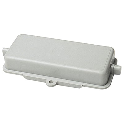 Procon multistik blinddæksel B16 i grå pulverlakeret aluminium med en langsgående låsebøjle og IP65-klassificering.