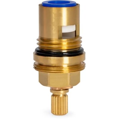 Ventiloverdel FK-8072A til Blue Label termostatarmatur i messing med blå plastikkappe og hvidt justeringshjul.