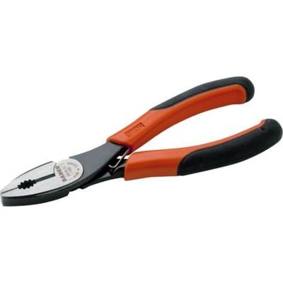 Nærbillede af Bahco kombinationstang 2628G-180, 180mm, med fokus på de sorte kæber og orange to-komponent greb.