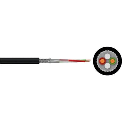 Profibus PA kabel i sort med synlig konstruktion: skærm, isolerede ledere i rød og grøn, samt to hvide fyldelementer.