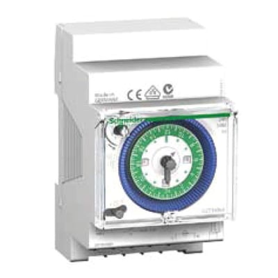 Schneider Electric mekanisk kontaktur IH til 24-timers styring med 16A 1CO kontakt og drejeknap til indstilling.