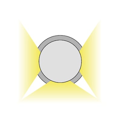 Illustration af SG Armaturen Luna Deco nedgravningsspot med lys, der spreder sig udad og opad.