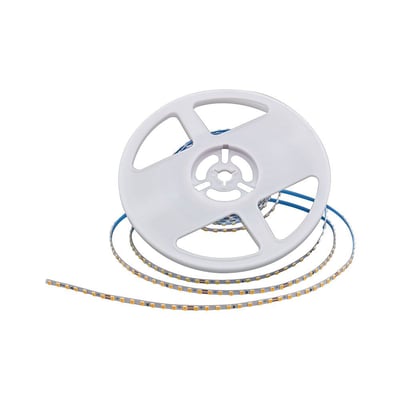 V-TAC LED stribelys på en rulle med 128 LED/m, 10W/m, 4000K og 24V, præsenteret på en hvid baggrund.