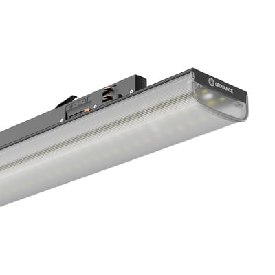 Sort LEDVANCE Tracklight Linear DALI MLM-armatur med langstrakt opal diffusor og synlig tilslutning til skinnesystem.