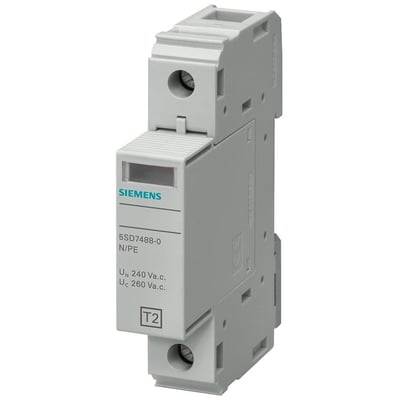 Siemens 5SD7488-0 overspændingsafleder type 2 med N-PE til 240V og 260V, vist på hvid baggrund.