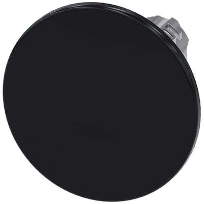 Siemens 60mm sorte metalknap med rund, skinnende overflade og låsende funktion.
