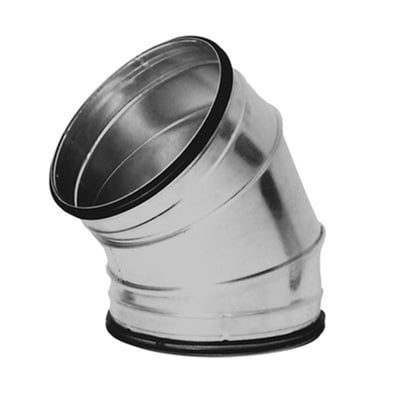 Lindab Safe BFU 45 graders bøjning til 630mm ventilationsrør, fremstillet af galvaniseret stål.