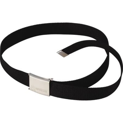 Mascot Bælte Gibraltar i sort, 120 cm, fremstillet af 100% polyester med et kraftigt, justerbart og nikkelfrit sølvfarvet spænde.