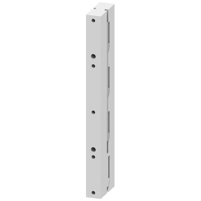 Siemens 8US1 samleskinne i plast, 60mm system, 4-polet holder med synlige huller og spor til montering.