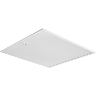 Opple LED-panel LEDPanel S-B4 SQ595 med PIR-sensor, vist skråt forfra med hvid, kvadratisk lysflade.