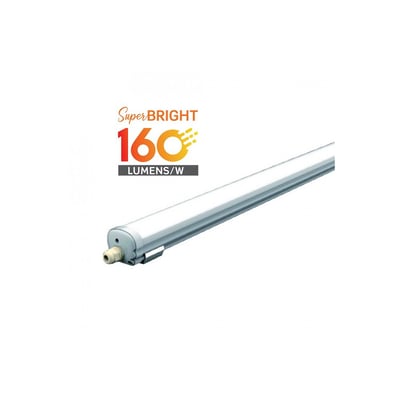 V-Tac 150 cm LED armatur med 'Super Bright 160 Lumens/W' mærkat på hvid baggrund.