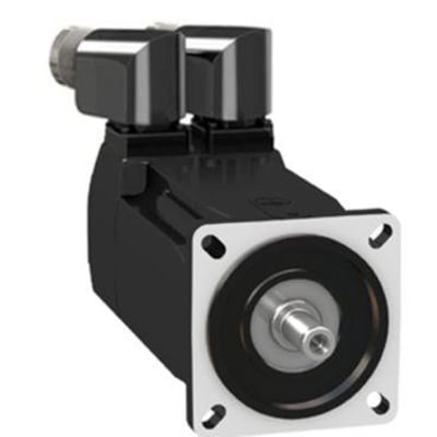 Schneider Electric Servomotor BMH med bremse, 70mm, 2,5 Nm, IP65/67 og 900W, vist med international monteringsflange og drejelige stik.