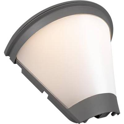 Hide-a-lite Pave wall opal er et gråt vægarmatur med buet, opalhvid skærm, set skråt forfra.