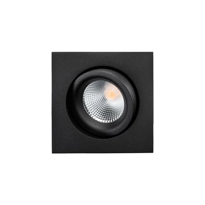 Sort SG Armaturen Junistar Lux Square downlight med 7W LED og 3000K lysfarve, viser det vippbare lampehoved.