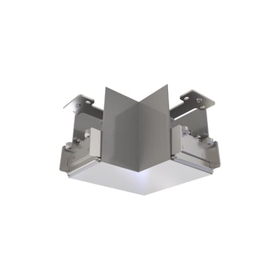 Ansell Lighting Vasco LED 90° hjørne i aluminium, der bruges til at forbinde LED-armaturer i et hjørne.