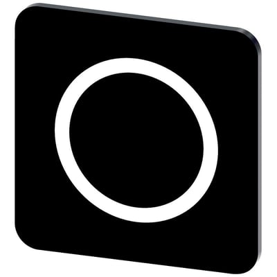 Siemens selvklæbende mærkningsplade 22x22 mm i sort med hvidt 'O' symbol, designet til Sirius Act betjeningselementer.