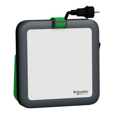 Schneider Electric Thorsman genopladelig LED arbejdslampe med 4000lm, 35W og 4000K, vist med et gråt kabinet og grønne detaljer.