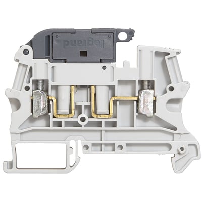 Legrand Viking 3 afbryderklemme i grå plast med messing terminaler til 2.5mm2 ledning og synlig skruefastgørelse.