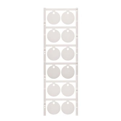 Weidmüller ClipCard mærker i hvid PA plast, 30/4.2 mm. Mærkerne er uslebne og sidder på en rem i fem rækker af to stk.