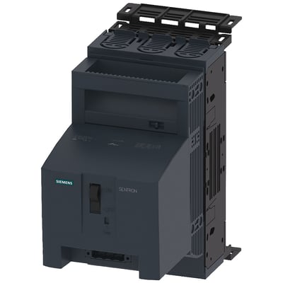 Siemens SENTRON 3NP1 sikringsafbryder, 3-polet, NH00, 160 A, med boksterminal og elektromekanisk sikringsovervågning, vist i mørkegrå.