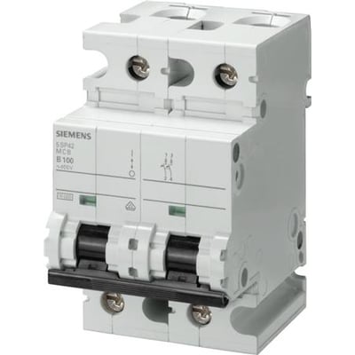 Siemens SENTRON 2-polet automatsikring med B-kurve, 80 A, 400 V og 10 kA, set skråt forfra.