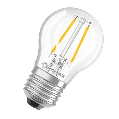 Osram LEDVANCE kroneformet filament lyskilde med E27 fatning, 2,5W, 2700K varmt hvidt lys og klar glas.