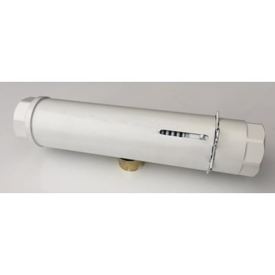 HeatComp axialkompensator dn32, 1.1/4" uden unioner, med synlig fjeder og 320mm byggelængde på grå baggrund.