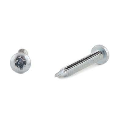 Spånpladeskrue 4,2x13 mm FZB med PAN og PH hoved, vist fra siden og ovenpå mod hvid baggrund.