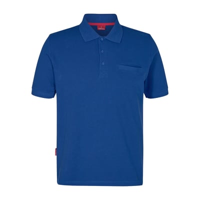 Engel polo 9055-178 i blå, størrelse 4XL, med en brystlomme og rød detalje i kraven.
