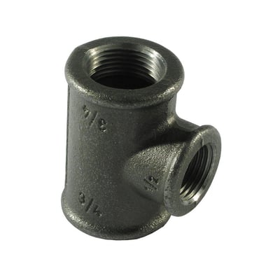 Unico sort tee fitting med tre muffe-tilslutninger, 2" og 3/4" gevind, fremstillet af blødstøbt jern.