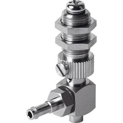 Festo Holder ESH-HD-2-PK til vakuumsuger, med vakuumtilslutning på siden og højdekompensator sikret med sekskantmøtrikker.