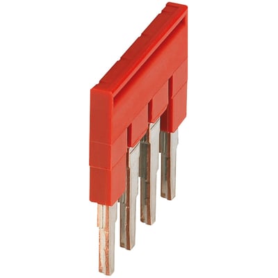 Schneider Electric Laske, 4-polet, rød, 4mm2, med synlige metalstik og rød plastisk isolering.