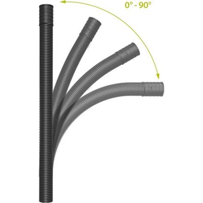 Evopipes kabelrør vinkel i sort korrugeret HDPE, 160mm, der demonstrerer bøjelighed fra 0-90 grader.