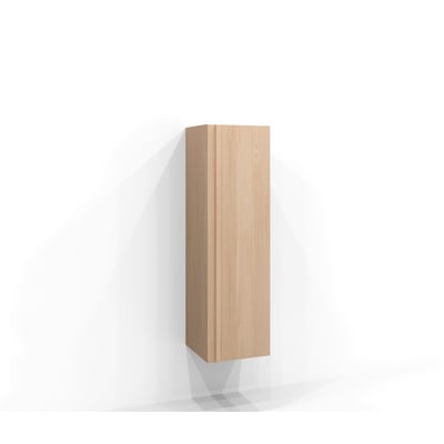 Svedbergs låge til højskab i eg, 120 × 35 × 1,6 cm, ses lodret med lys træåretegning og en smal side synlig.