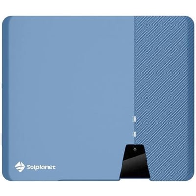 Solplanet 10KW G2 Pro trefaset streng inverter i lyseblå med et diagonalt mønster på højre side og et sort display-område nederst.