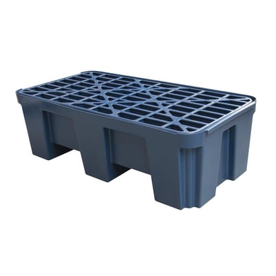 Mørkeblåt opsamlingskar på 230 liter med en aftagelig rist, fremstillet af holdbar polyethylen.