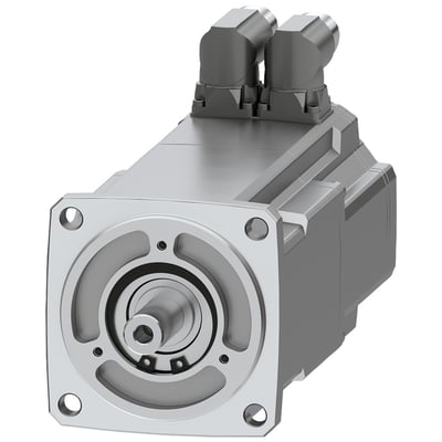 Siemens SIMOTICS S-1FK2 HD servomotor med holdebremse, M0 = 2,4 Nm, PN = 1,07 kW, monteringsflange og aksel vises tydeligt.