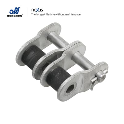 Donghua NEXUS 12B-2-L SLR forkrøppet kædeled, set skråt med sølvfarvede plader og synlig split.
