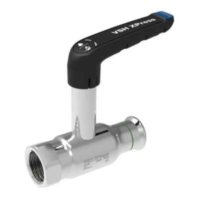 VSH Xpress kuglehane i rustfrit stål med sort håndtag med blå detalje, 3/4" x 22 mm.