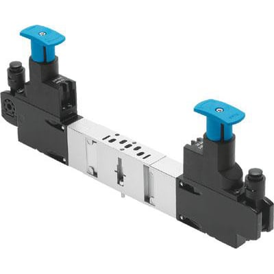 Festo reguleringsplade VABF-S3-2-R4C2-C-6 til ventilstation, bredde 18 mm med blå betjeningsknapper.