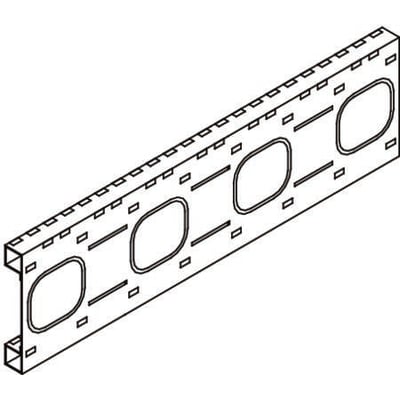 Eaton Tabula sokkelprofil med 10M bredde, vist som en sort-hvid tegning med rektangulære udskæringer og tandsnit på den ene side.