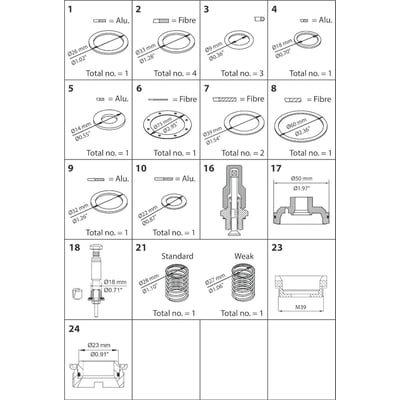 Oversigt over reservedele til Danfoss PMFH, størrelse 80-2, vist som diagrammer med dimensioner og materialer.