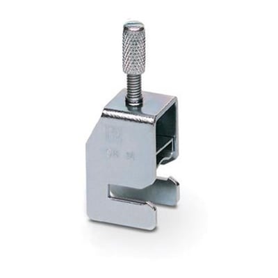 Nærbillede af Phoenix Contact SK 14 skærmklemme, der viser den teksturerede skruemekanisme og metalfinish.