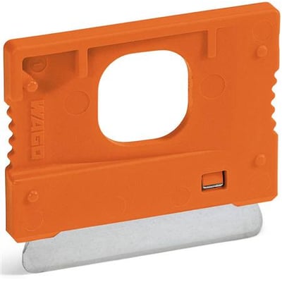 Enkel Wago WSB lynmærkesystem holder i orange plast med en metalindsats.