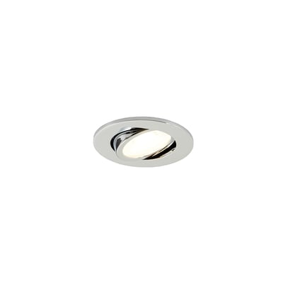 Ansell Lighting Prism Pro Kip DL 4xCCT downlight i krom med kipfunktion og tændt LED-lys, vist på hvid baggrund.